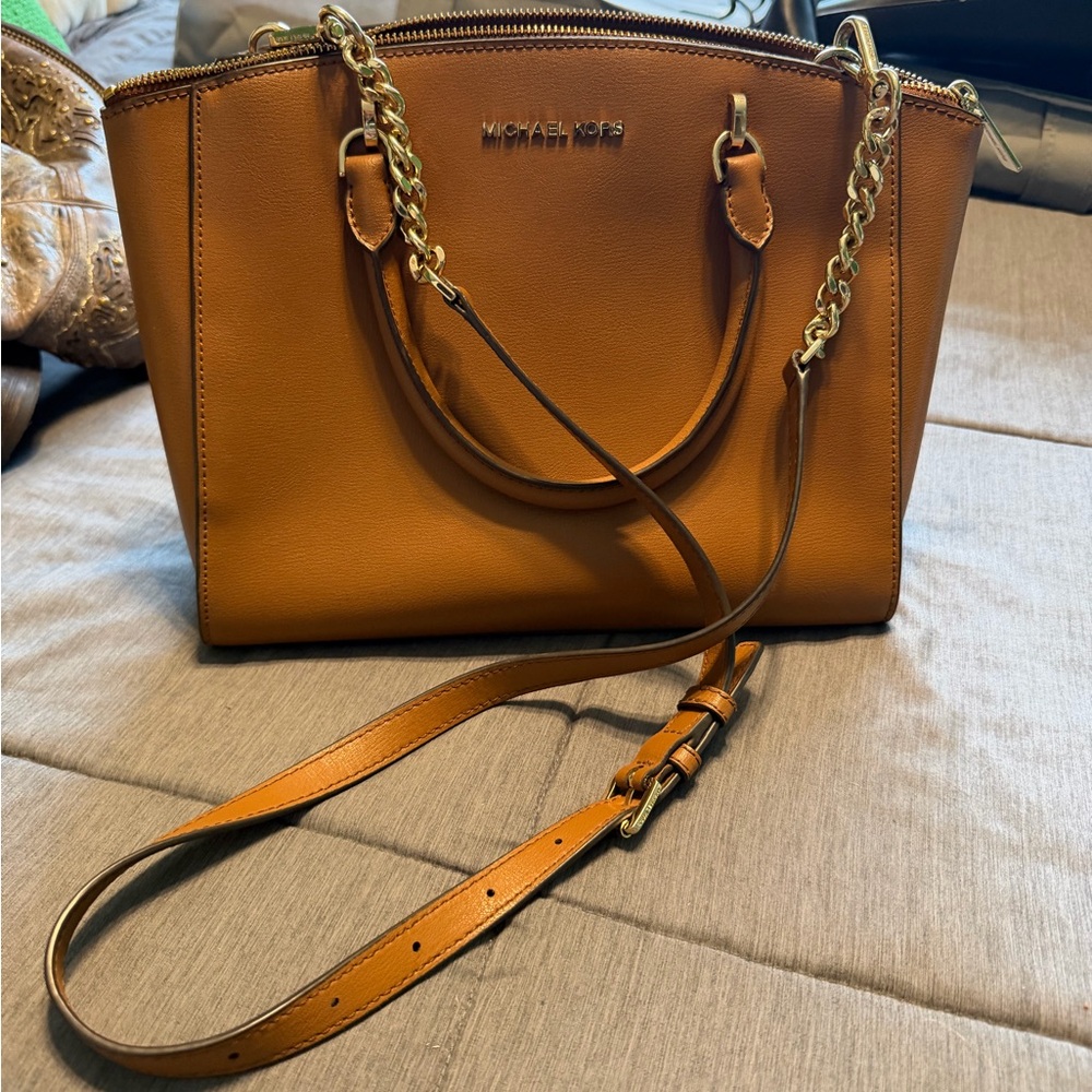 Michael Kors Brown Satchel with Gold Chain